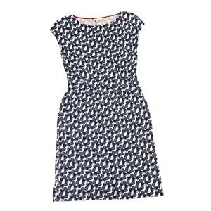 Boden Florrie Jersey‎ Dress 6 White Blue Pineapple Pockets Short Sleeve Knit